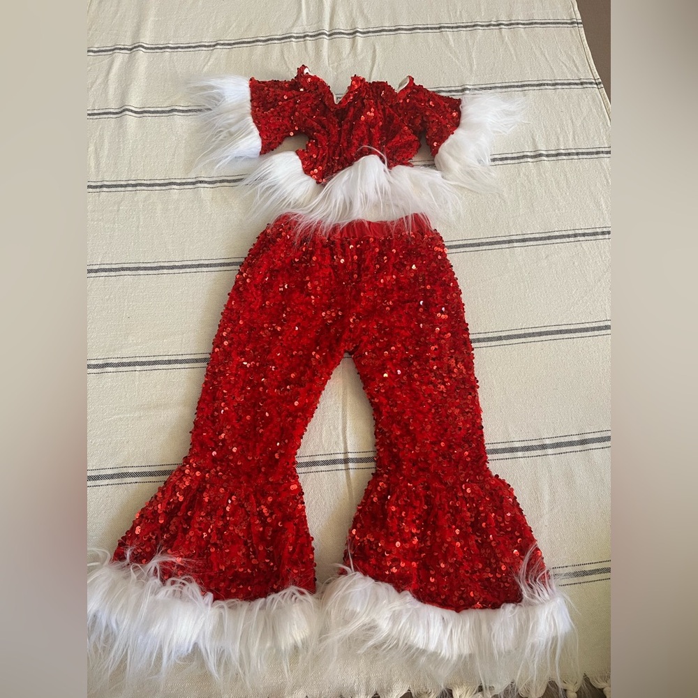 Red Sequin Outfit with White Fur Trim